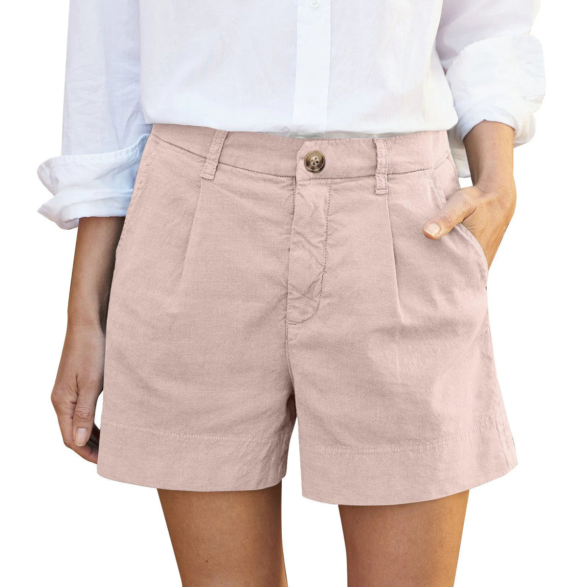 Women's Linen Shorts High Waist Wide Leg Beach Shorts & Pockets