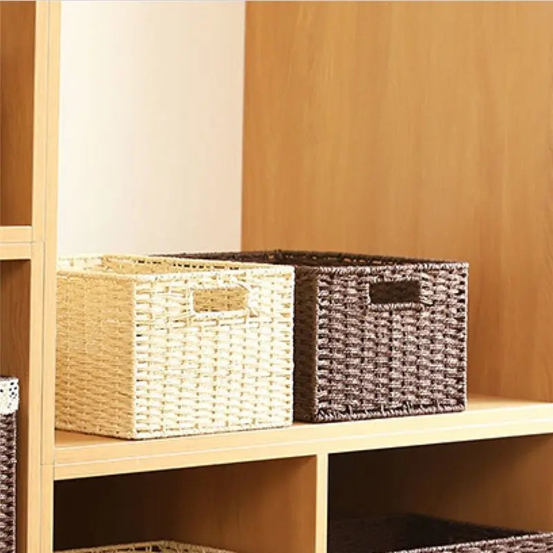 Woven Paper Rope Storage Basket with Built-In Handle