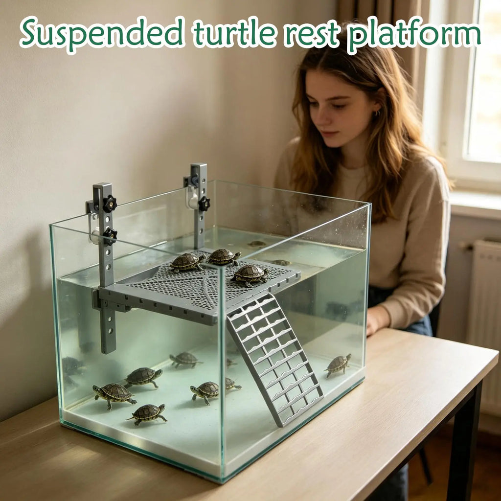 Hanging Turtle Basking Platform with Suction Cups & Non-Slip Ramp