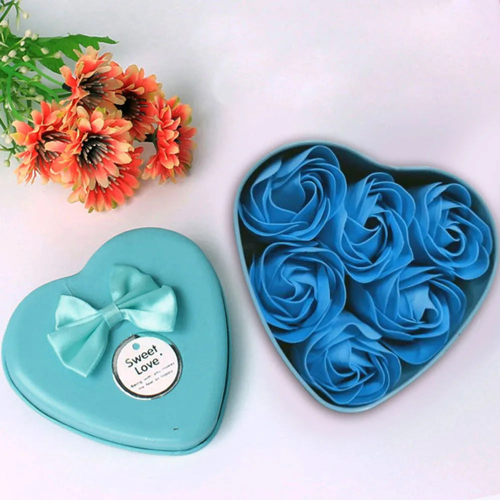6-Pc Scented Rose Petal Soap Set in Heart Gift Box