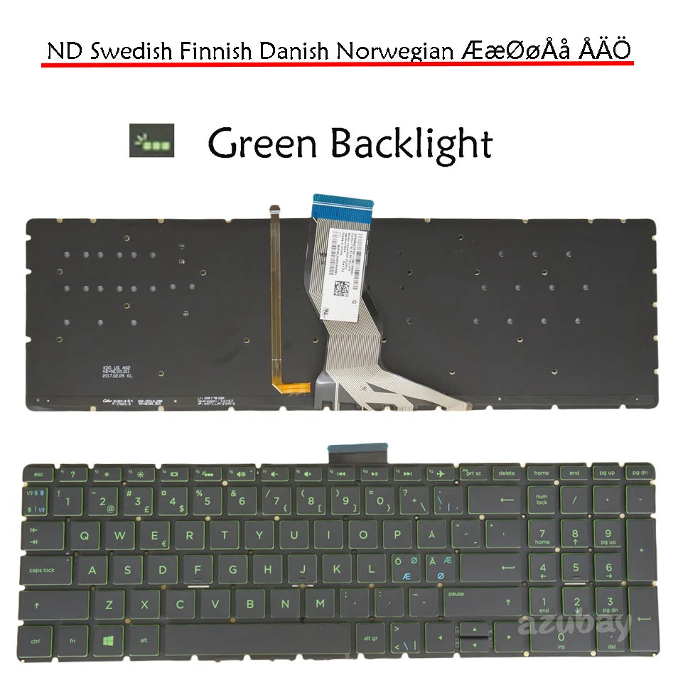 Green Backlit HP Laptop Keyboard – Multi-Language Replacement