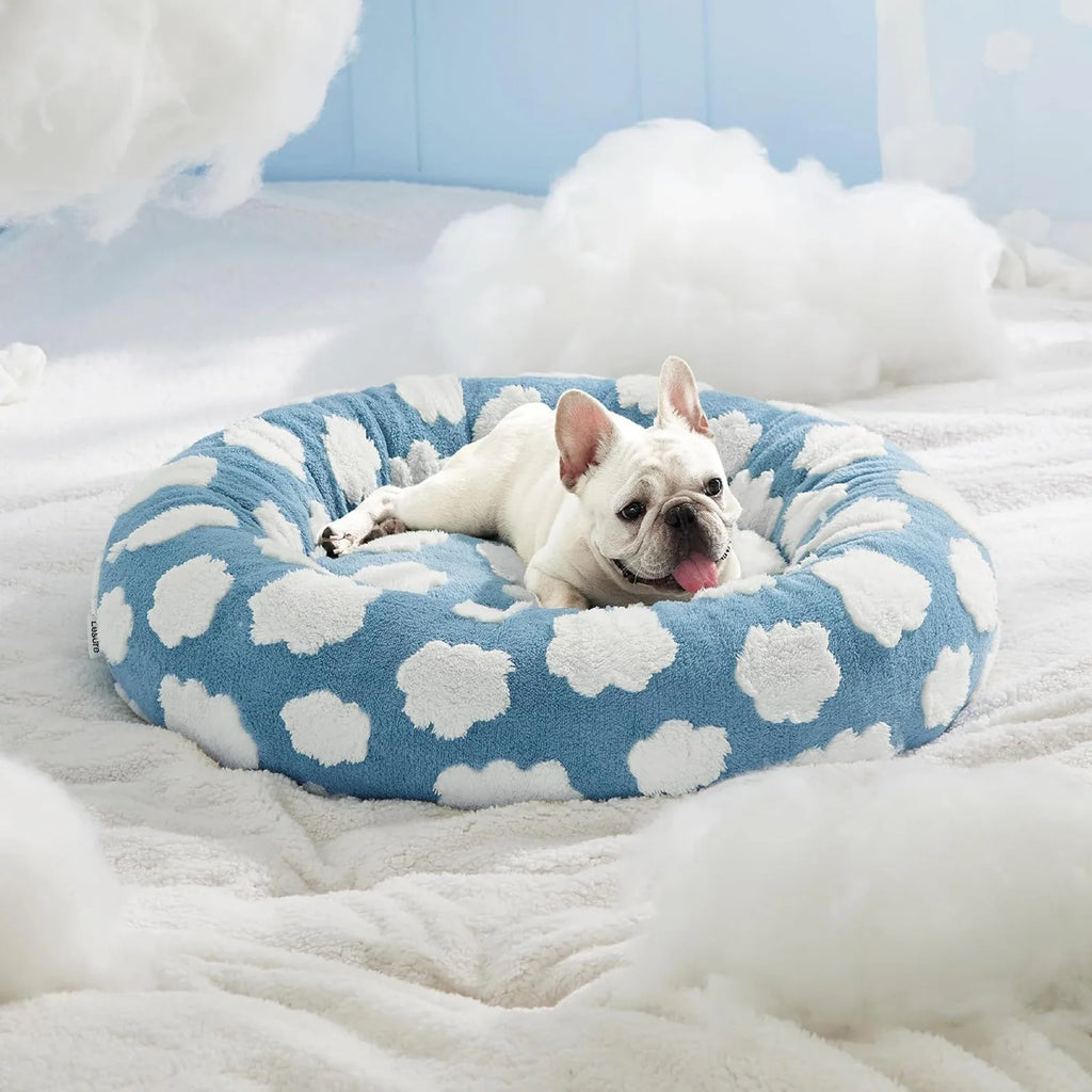 Sky Clouds Shaggy Plush Dog Bed – Washable Small Pet Sofa