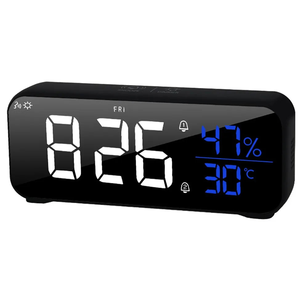 LED Digital Alarm Clock USB Charging Mirror Temperature Display