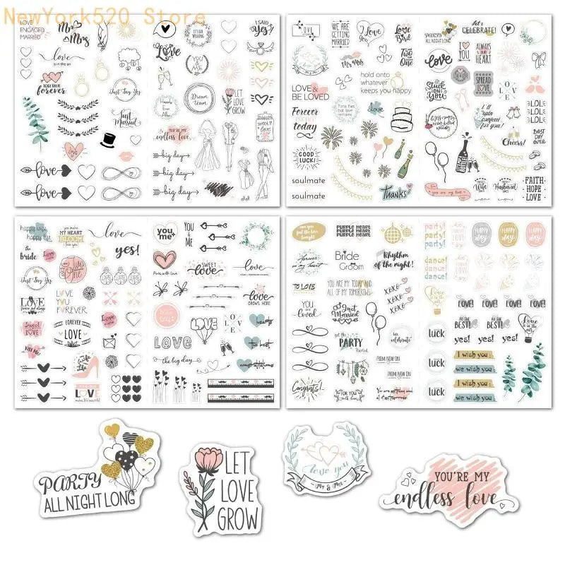 4 Sheets Wedding Stickers 230pcs – Scrapbooking & Crafts