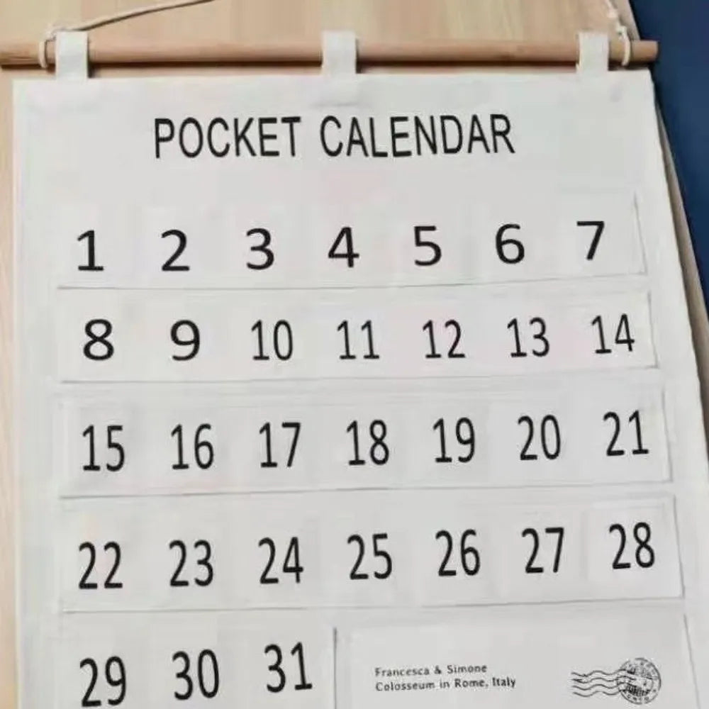 31-Pocket Calendar Pocket Chart Wall Hanging Organizer – Black