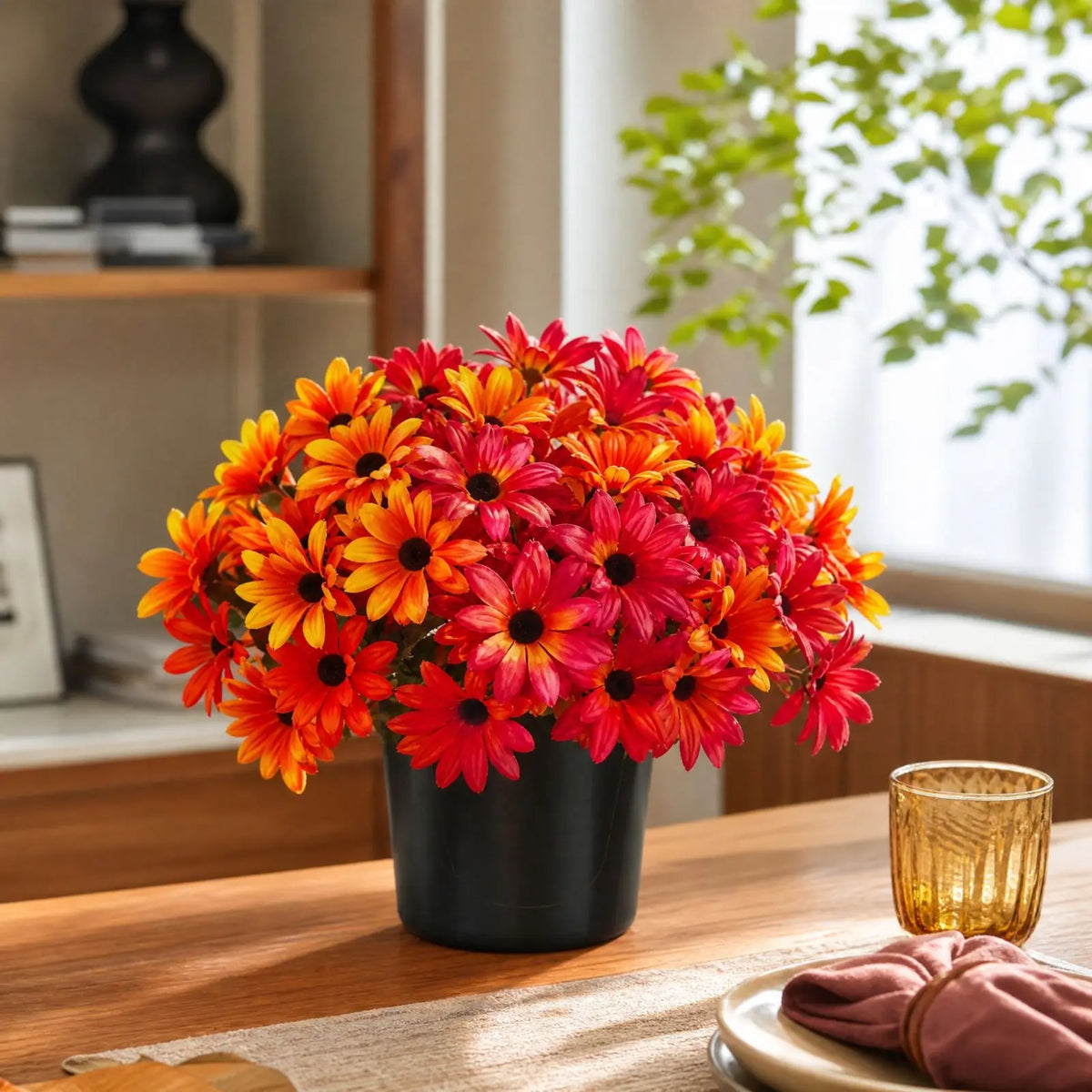 Artificial Potted Cosmos Flower Arrangement – Fall Home Decor