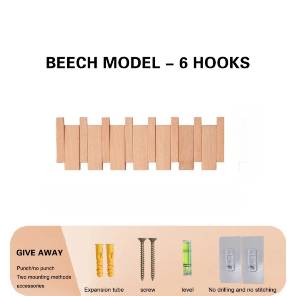 Wood Wall Coat Rack 8 Hooks – Piano Key Design | VIBE