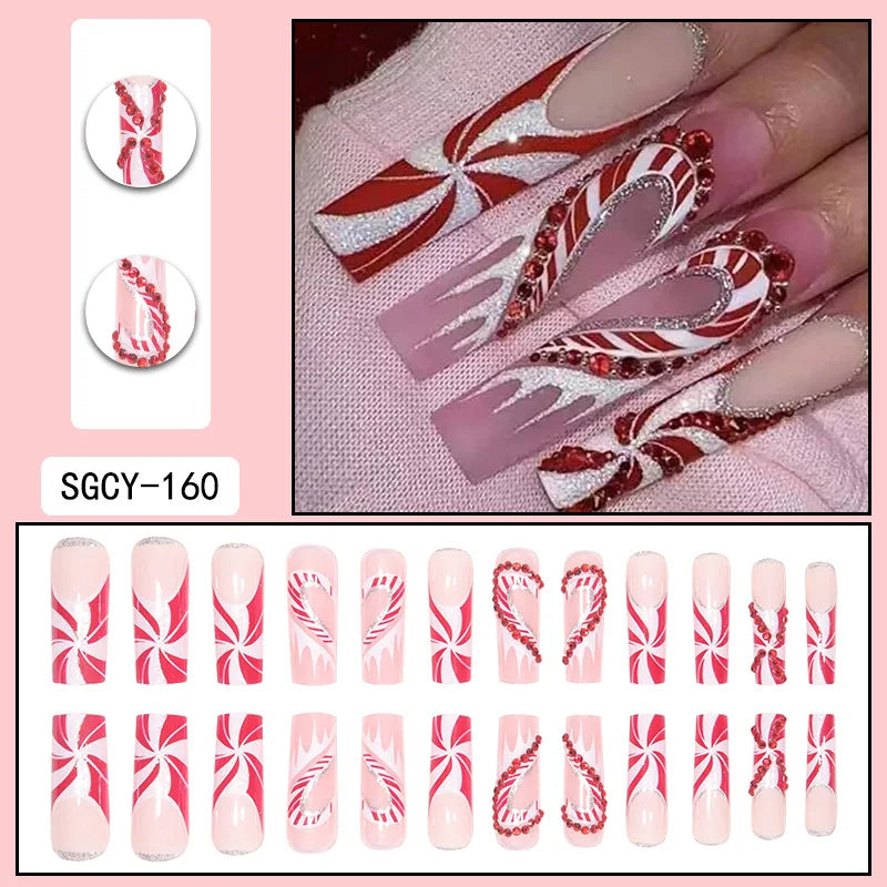 24Pcs Press On Nails with Glue – Long Acrylic False Nail Tips