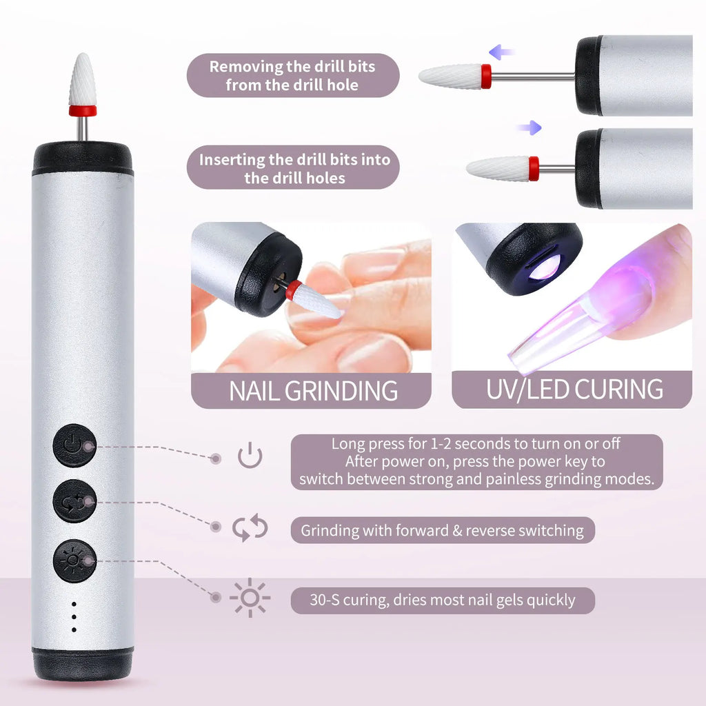 2-in-1 Electric Nail Drill & UV LED Lamp USB Rechargeable