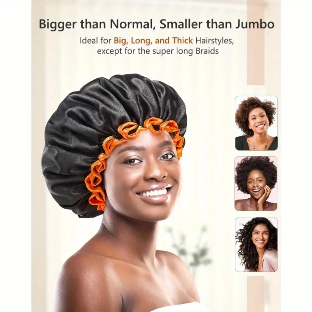 Extra Large Double Layer Waterproof Shower Cap for Women