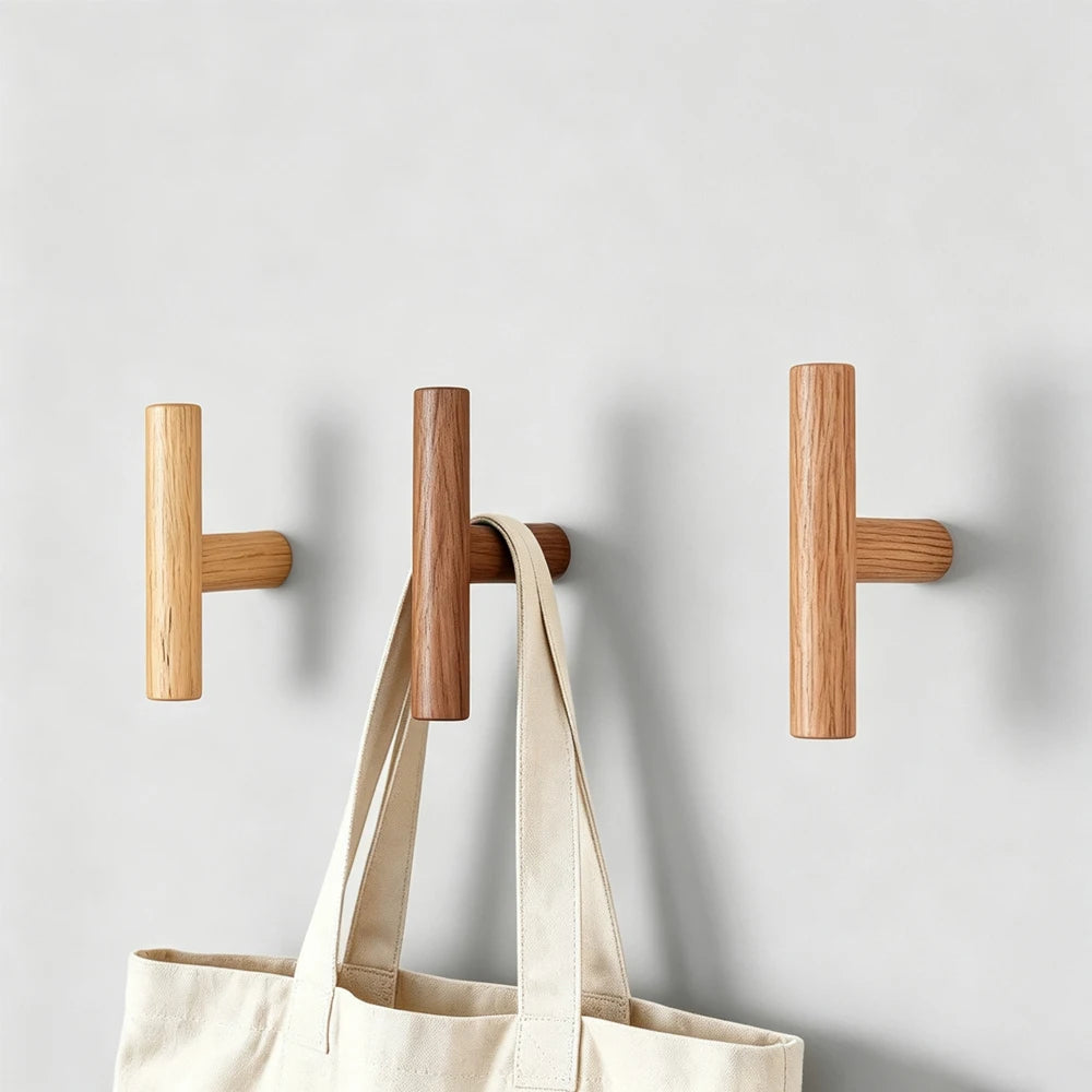 Walnut Wood Wall Hook Rack – Handmade Coat & Hat Hooks