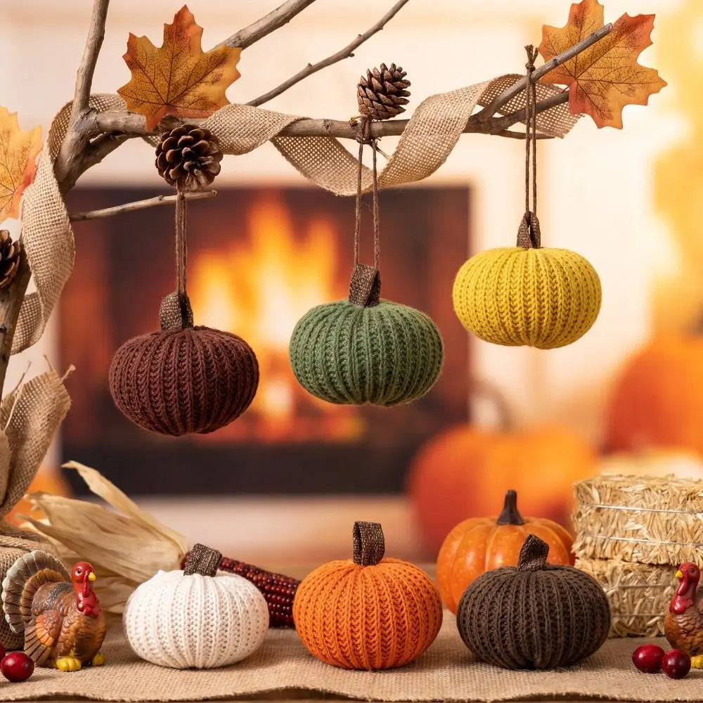 6-Pack Knitted Fabric Pumpkins – Multicolor Fall & Holiday Decor