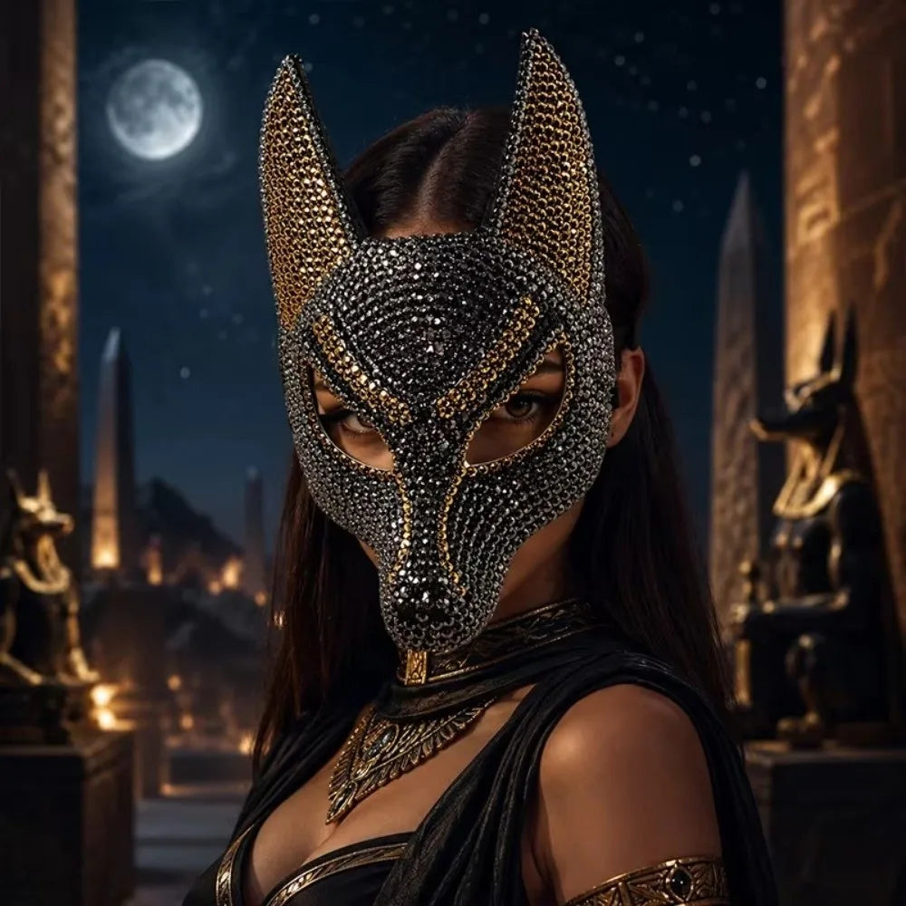 Rhinestone Wolf Head Masquerade Mask | Sparkly Half Face