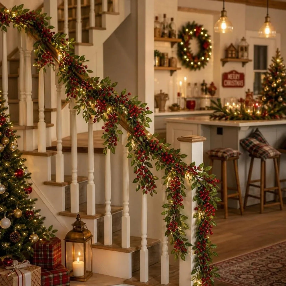 180cm Christmas Berry Garland – Artificial Holly Vine Wreath