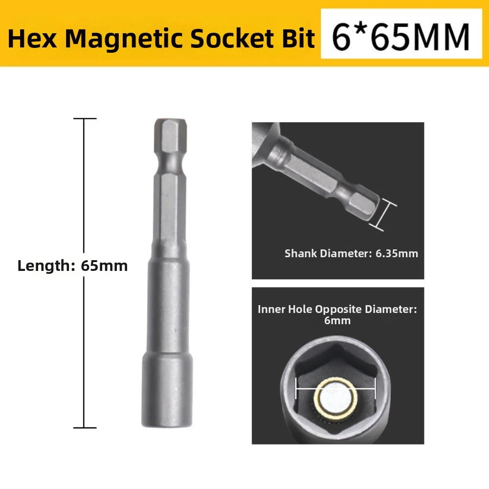 Magnetic Impact Socket Set 6–19mm | 1/4" Hex Shank Driver