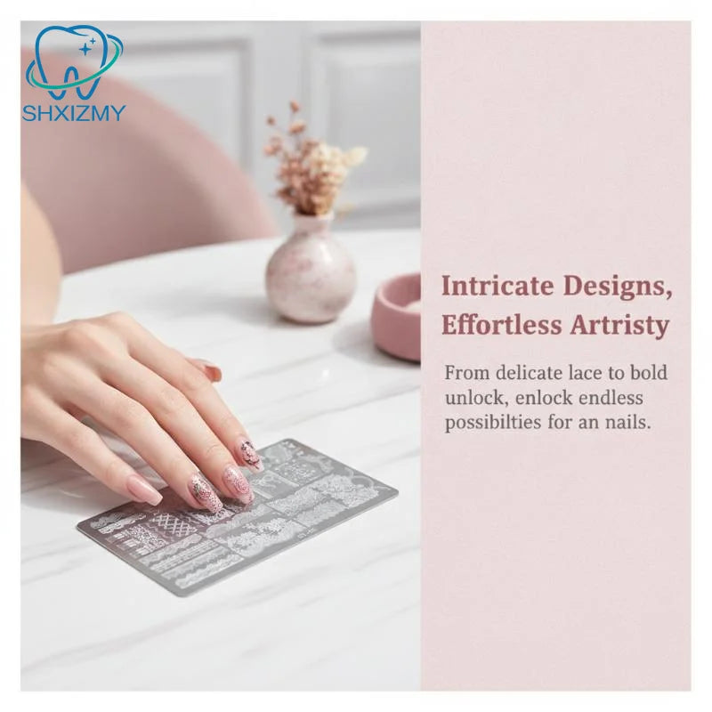 Etched Metal Nail Art Stamping Plate – Floral Lace Bow Decal
