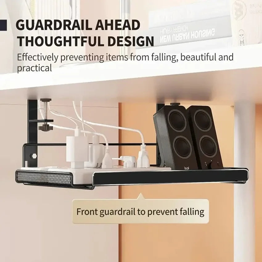 Under Desk Cable Management Tray & Storage Rack – Punch-Free