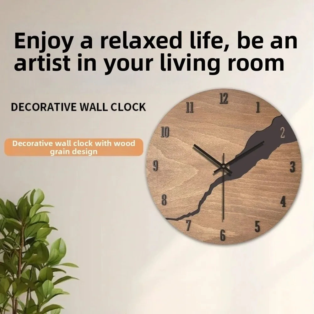 12-Inch Wooden Wall Clock – Silent Cracked Wood Texture