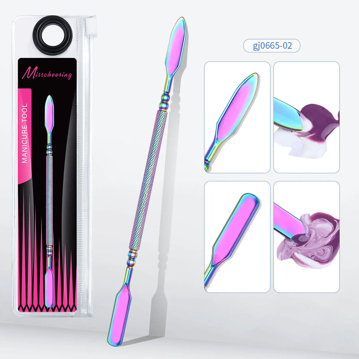 Rainbow Plated Double-Ended Cuticle Pusher | Stainless Steel