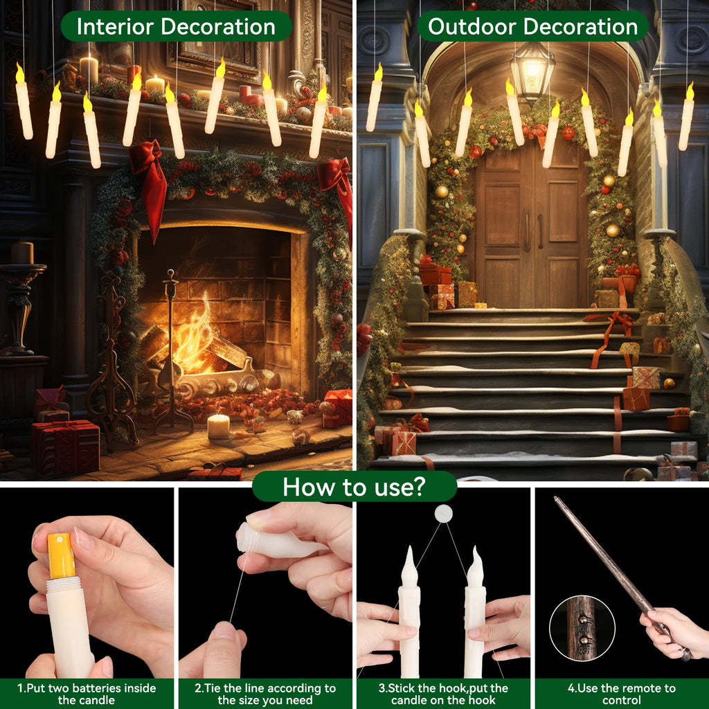Floating Flameless LED Taper Candles with Magic Wand Remote