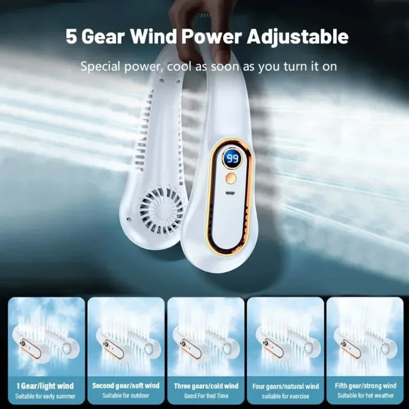 VIBE Neck Bladeless Fan USB Rechargeable 5-Speed Digital Display