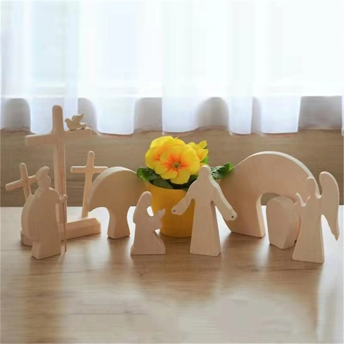 Easter Resurrection Scene Wooden Cross Decoration 9-Piece Set