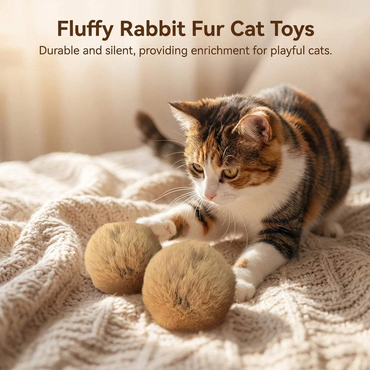 Catnip Plush Bunny Fur Ball Cat Toy – Silent & Durable