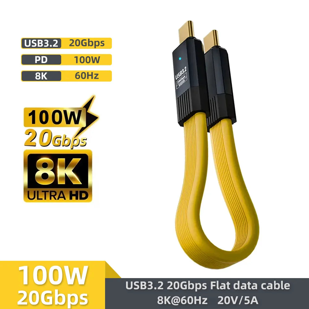 USB-C Flat Cable 20Gbps 100W PD Fast Charge 8K Video – USB 3.2