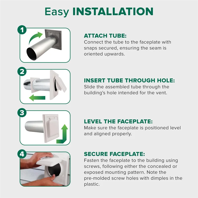 Dual Door Dryer Vent Cover Kit with Duct Tube & Trim Ring