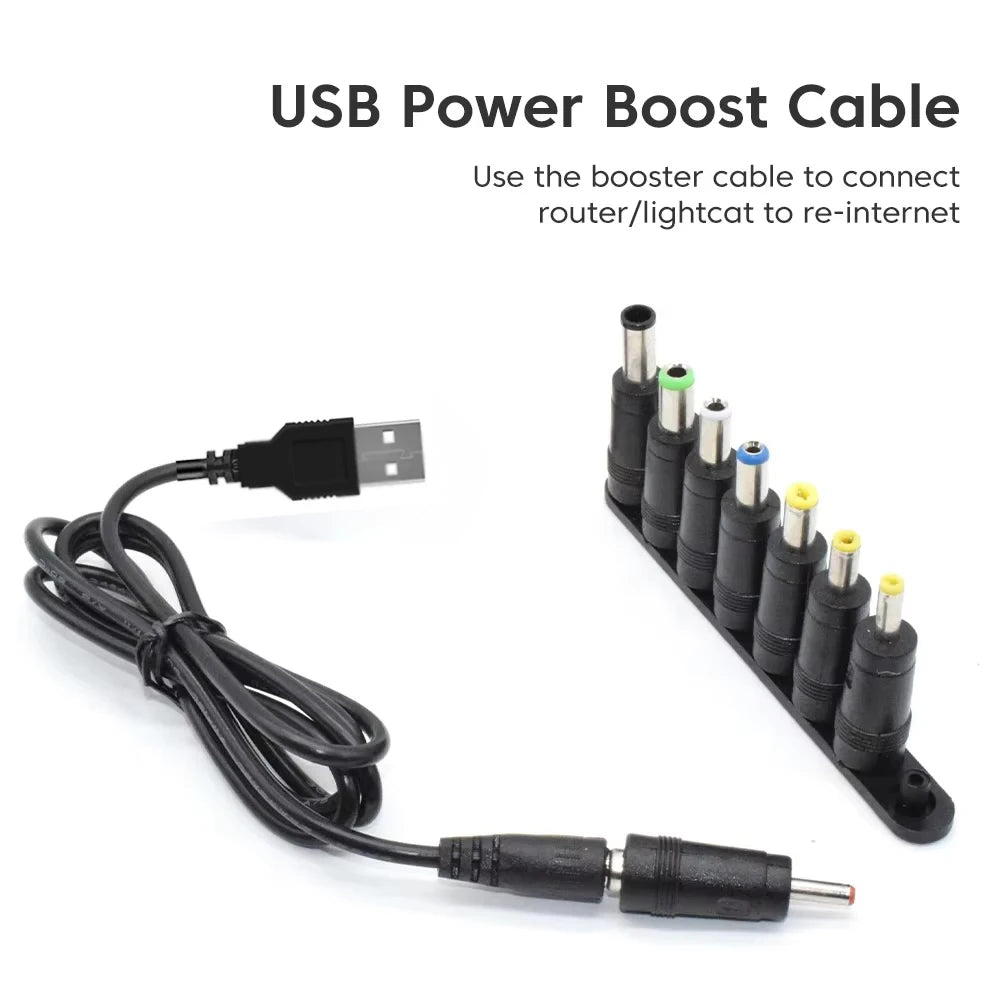 USB to DC 5V–12V Boost Converter Cable with 8 Adapters