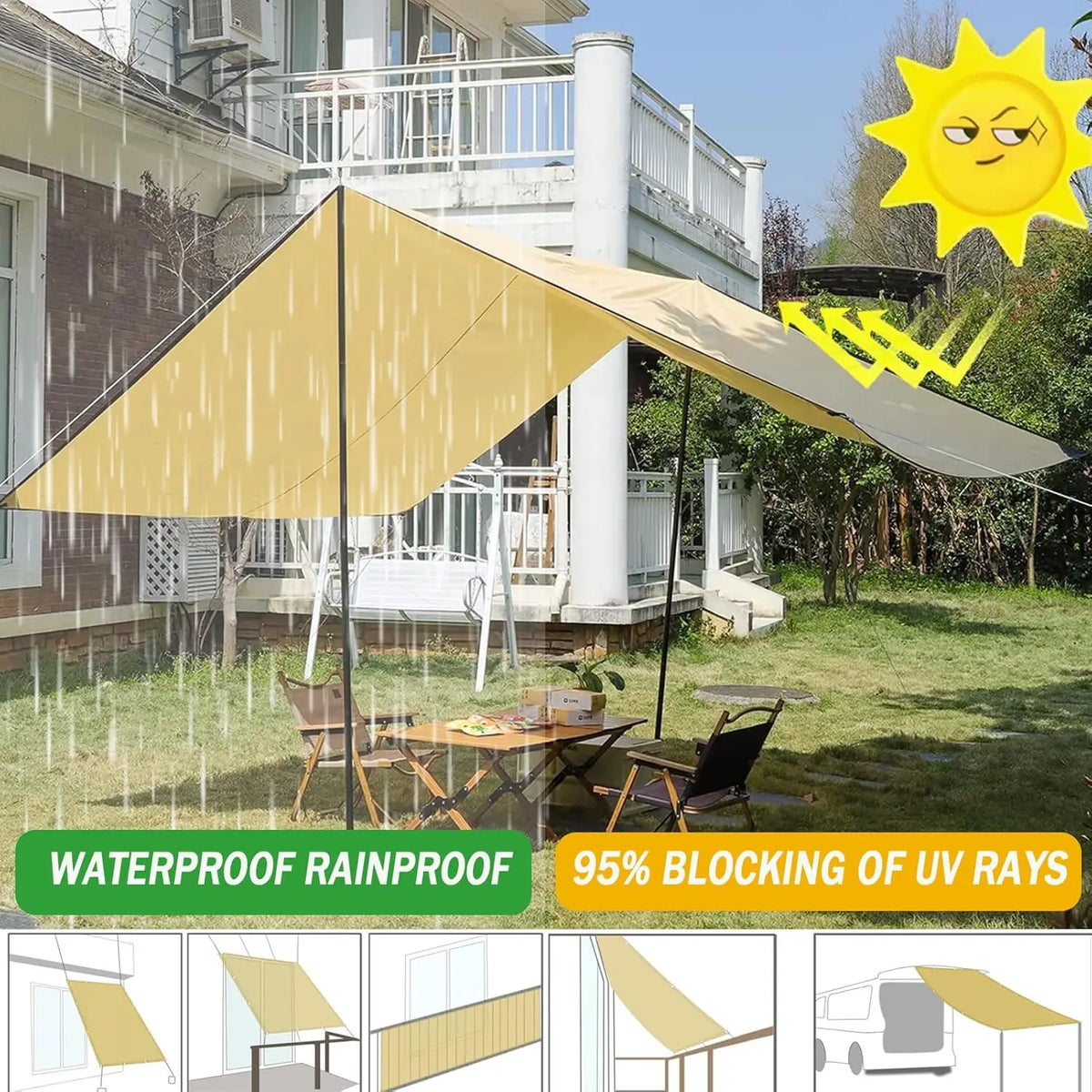 Waterproof Sun Shade Sail with Eyelets – UV Canopy Awning