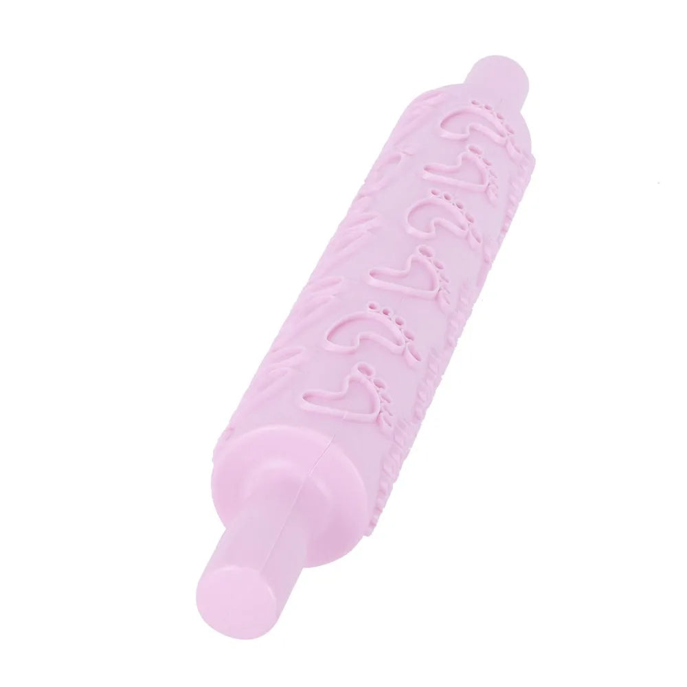 Fondant Embossing Rolling Pin – Food-Grade PP Rose & Feet Pattern