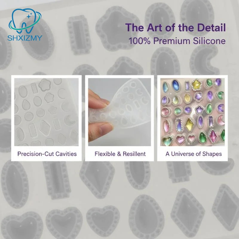Cat-Eye Resin Nail Art Charms with Rhinestone Border – 3D DIY