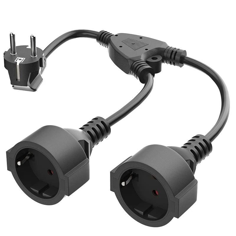 EU Plug 1-to-2 Outlet Y Splitter Power Extension Cord