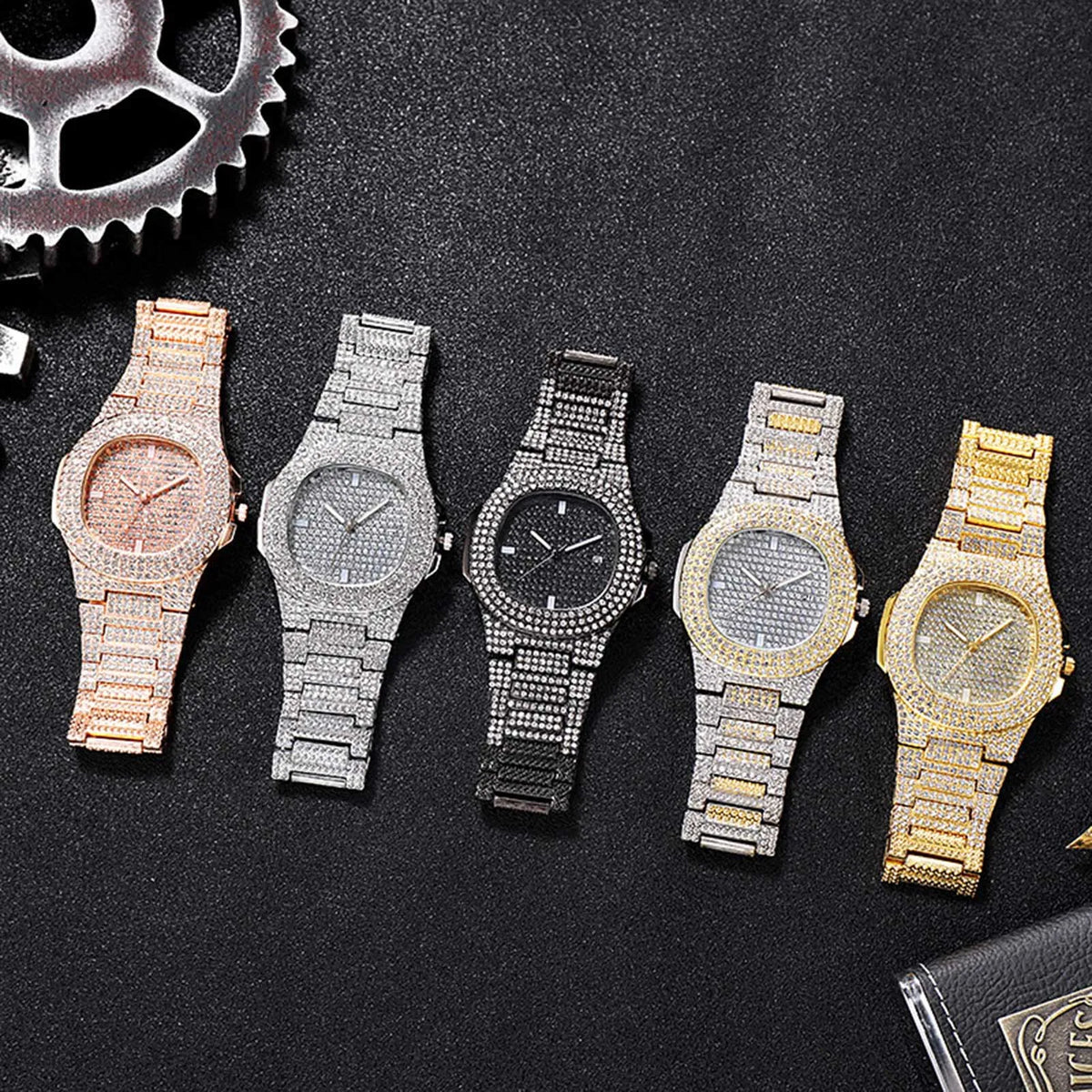 Hip Hop Rhinestone Quartz Watch Men Women Diamond Dial