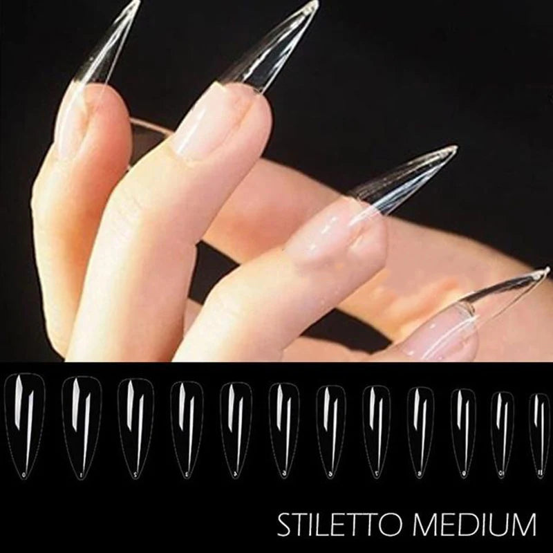 240pcs Clear False Nail Tips – Stiletto Coffin Full Cover Set