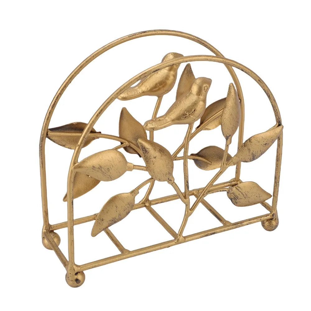 Vintage Gold Bird Napkin Holder – Rustic Bronze Iron Tissue Stand