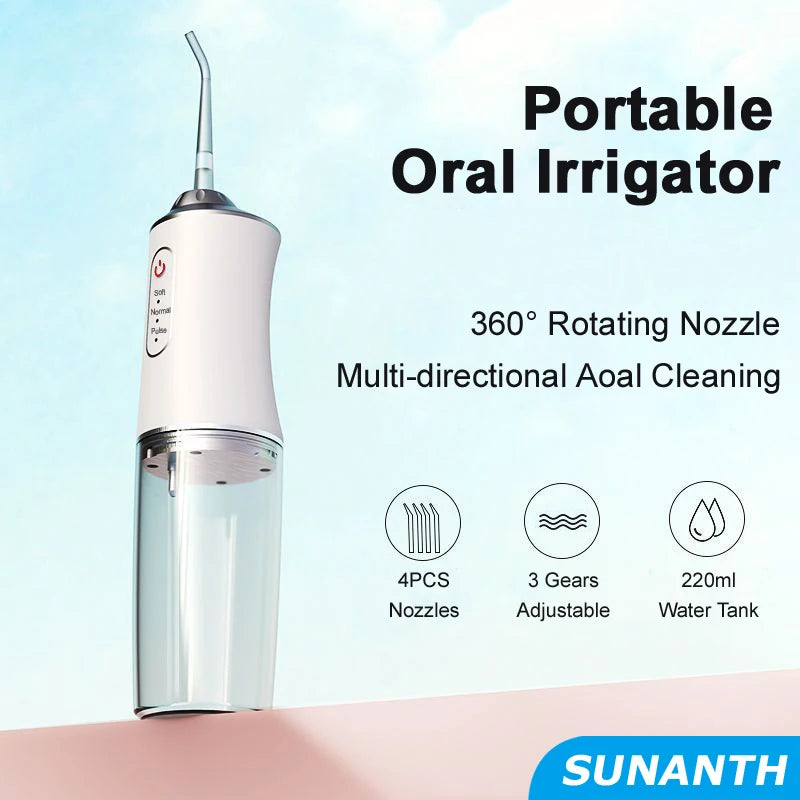 XMSJ Portable Water Flosser IPX7 Oral Irrigator 4 Nozzles