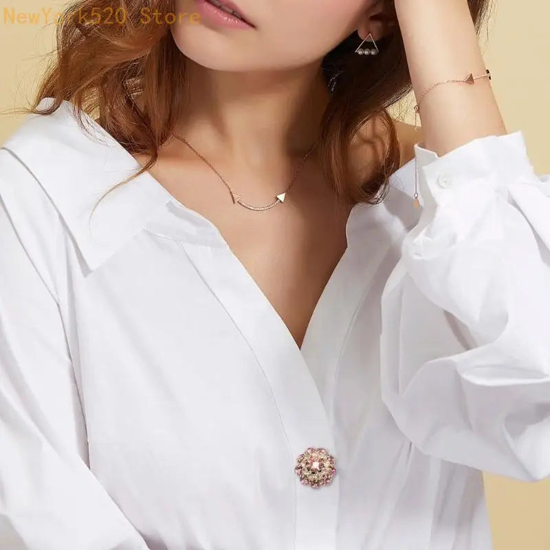 Rhinestone Flower Button Covers – Detachable Shirt Clips
