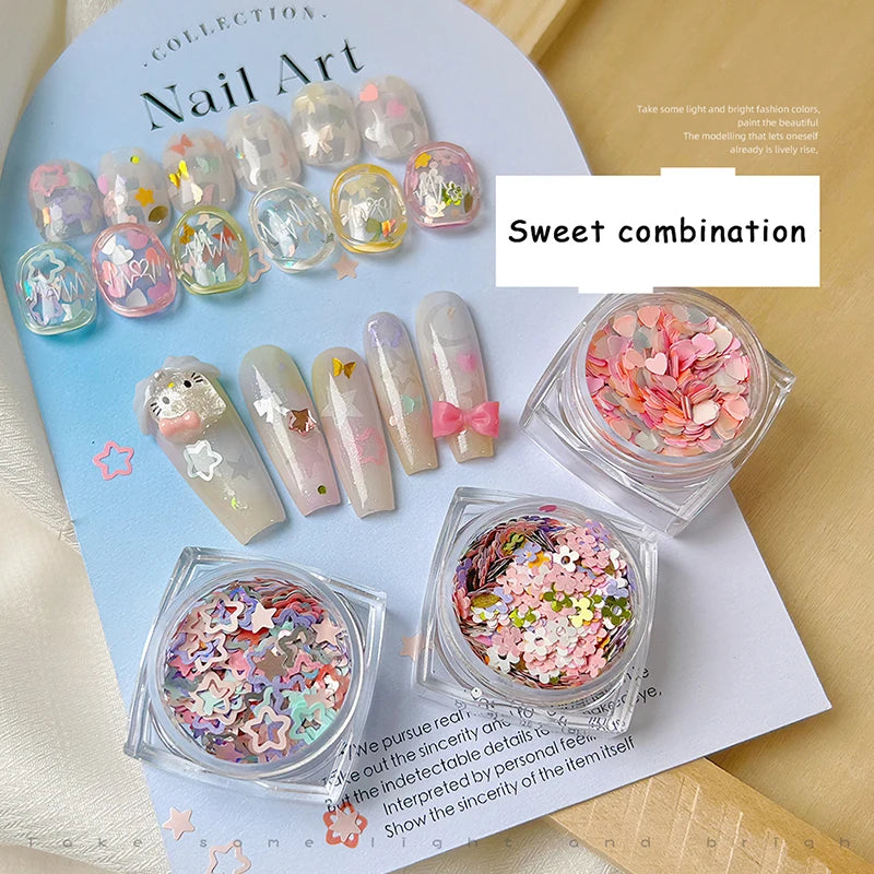 Nail Art Sequins 6 Shapes Glitter Manicure Decals – 1 Jar