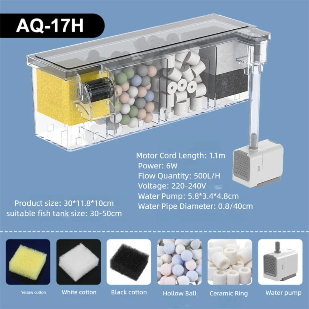 Wall Mounted Fish Tank with Waterfall Filter & Water Pump