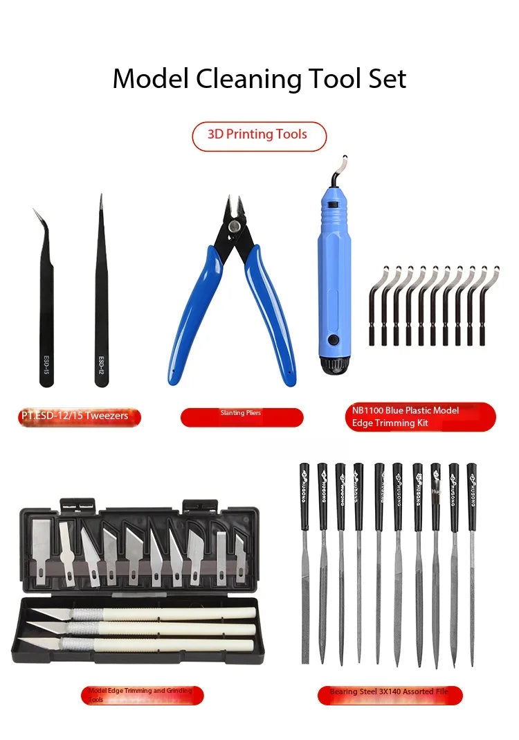 3D Printer Tool Kit – Scraper, Tweezers, Pliers & Deburring