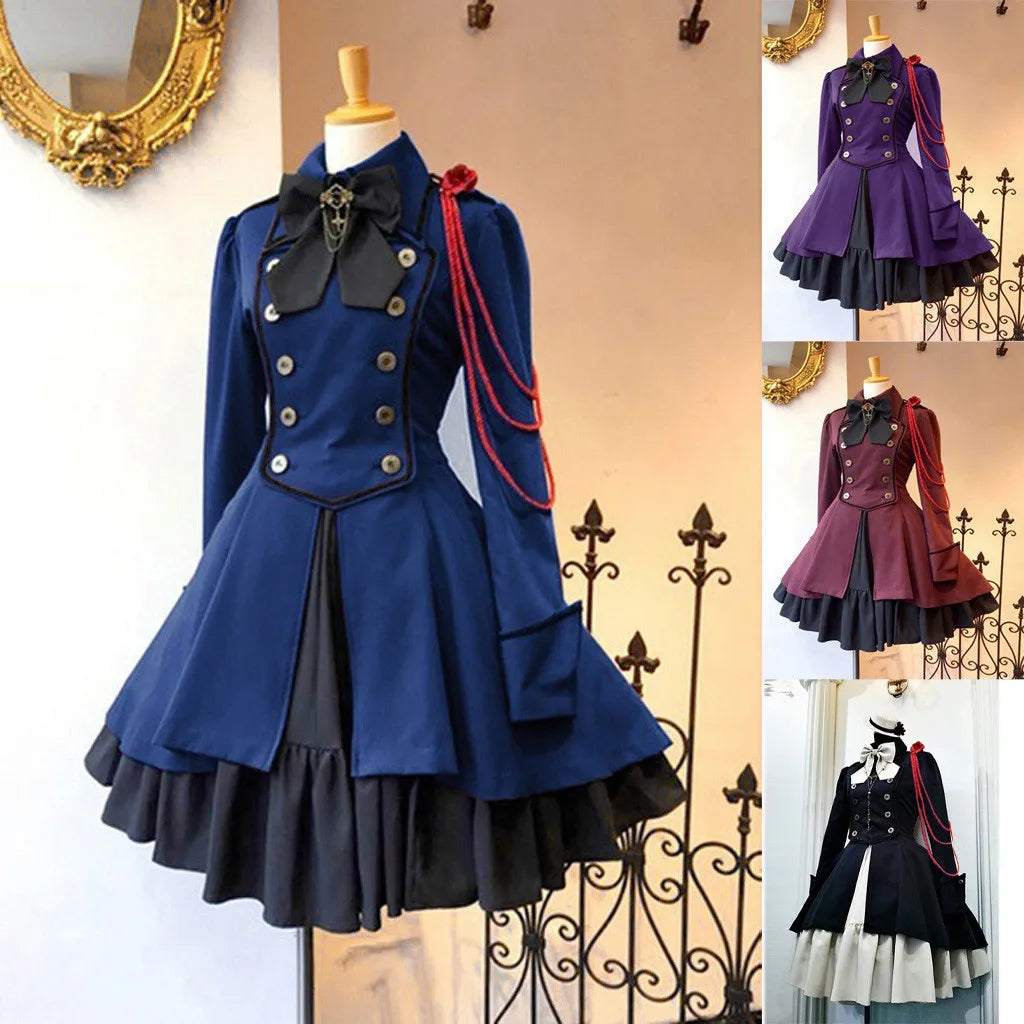Medieval Gothic Lolita Dress – Vintage Lace-Up Ruffle Costume
