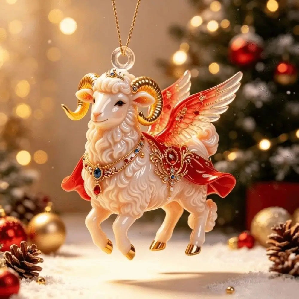 Acrylic Rhinestone Goat Hanging Ornament – Zodiac Pendant