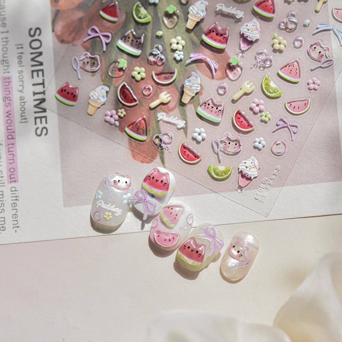 Summer Jelly Nail Stickers – Fruit, Bow & Flower Decals
