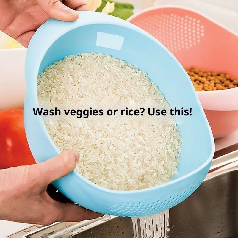 Rice Washer Colander Bowl – Plastic Drain Basket Strainer