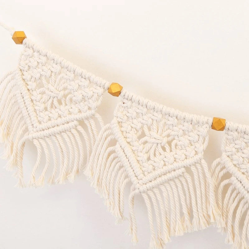 Macrame Fringed Woven Tapestry Wall Hanging – Boho Beige