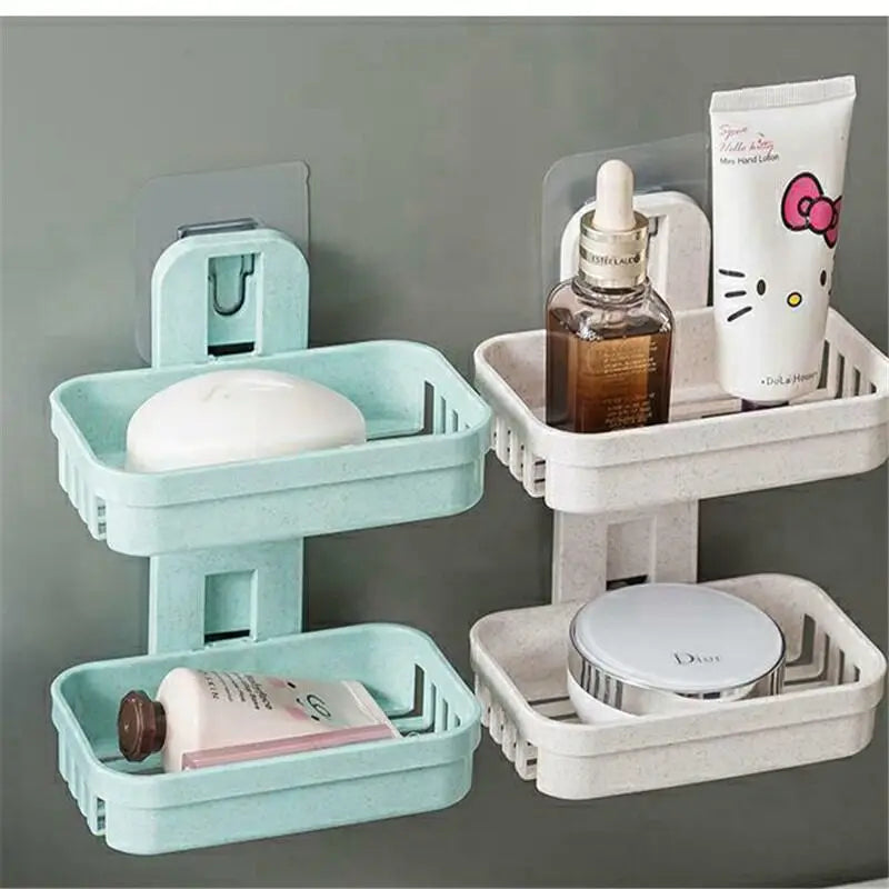 Wall Mount Double Layer Soap Dish with Drainage | Bathroom Organizer