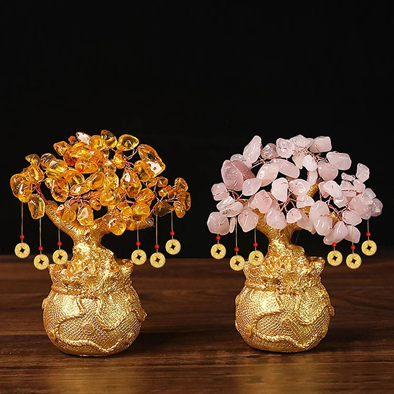Yellow Crystal Money Tree Feng Shui Wealth Ornament