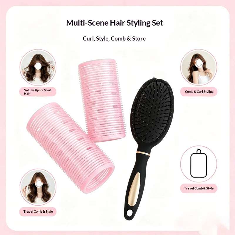 Self-Adhesive Hair Rollers & Air Cushion Brush Set – No Heat